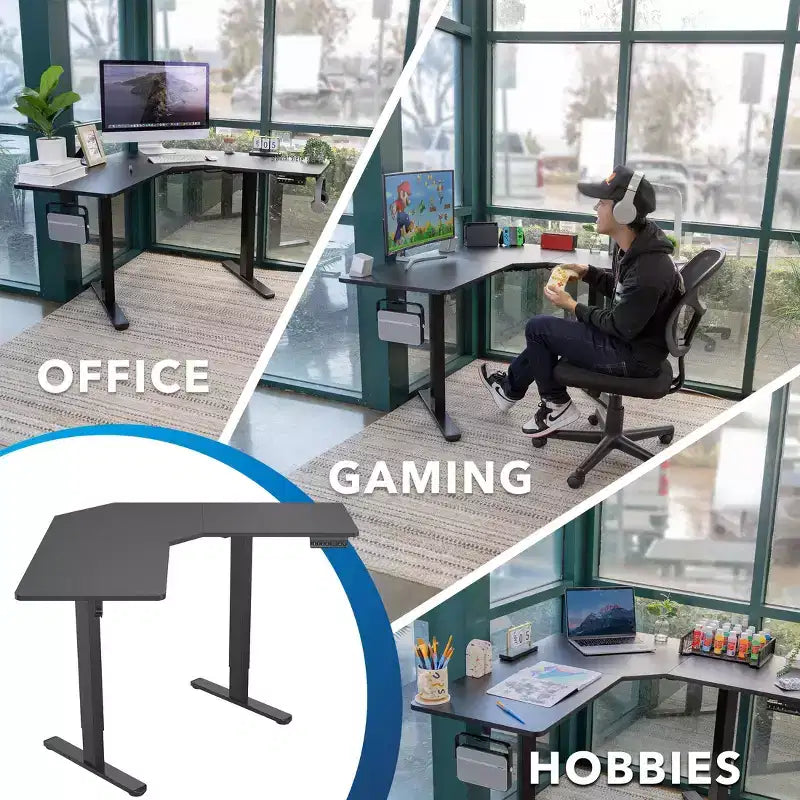 Mount-It! Electric Height Adjustable Desk for Corners, Automatic Standing Desk with Smooth Ergonomic Height Adjustment from 28.3 to 47.2