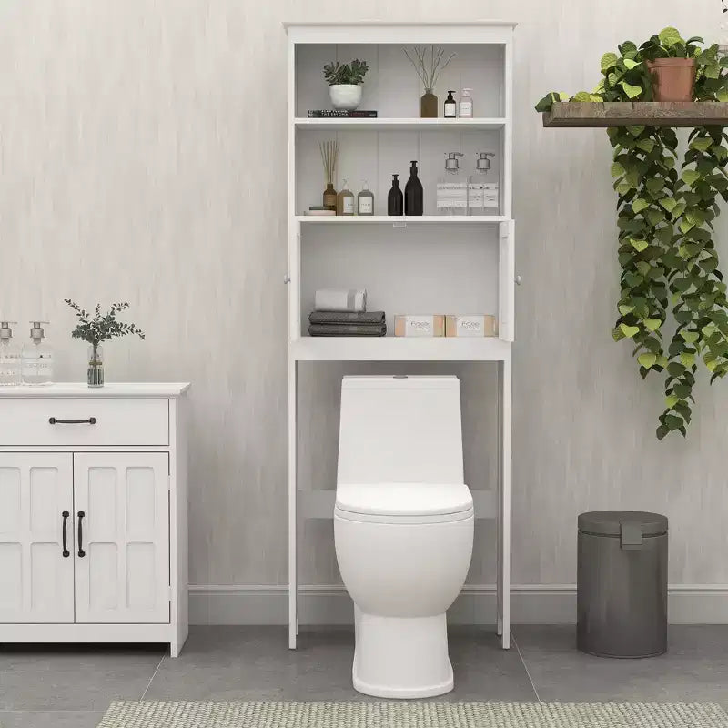 Bathroom Freestanding Storage Cabinet with Shelves Over Toilet, White - ModernLuxe