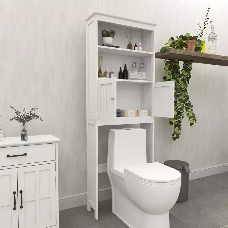 Bathroom Freestanding Storage Cabinet with Shelves Over Toilet, White - ModernLuxe