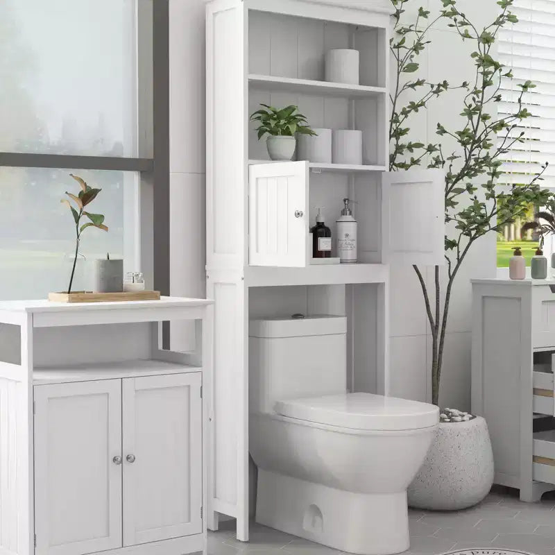 Bathroom Freestanding Storage Cabinet with Shelves Over Toilet, White - ModernLuxe