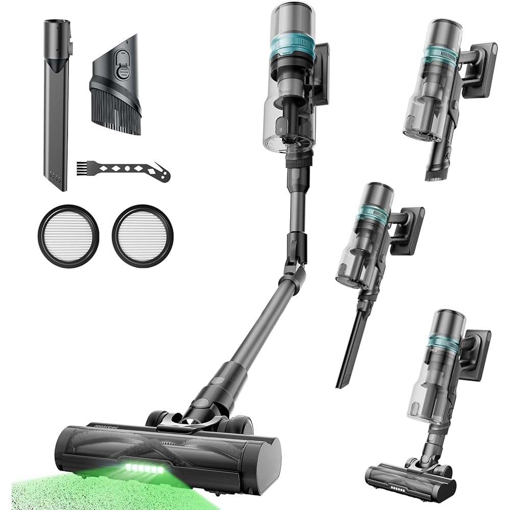 Proscenic P16 Aspirateur Balai sans Fil, 550W 50KPa 65 Mins Aspirateur sans Fil Hyper-Puissant, Tube Pliable,Technologie GreenEye,Brosse Anti-Emmêlement Pour Tapis,Poils Animaux, Sol Dur et Voiture : Cuisine et Maison
