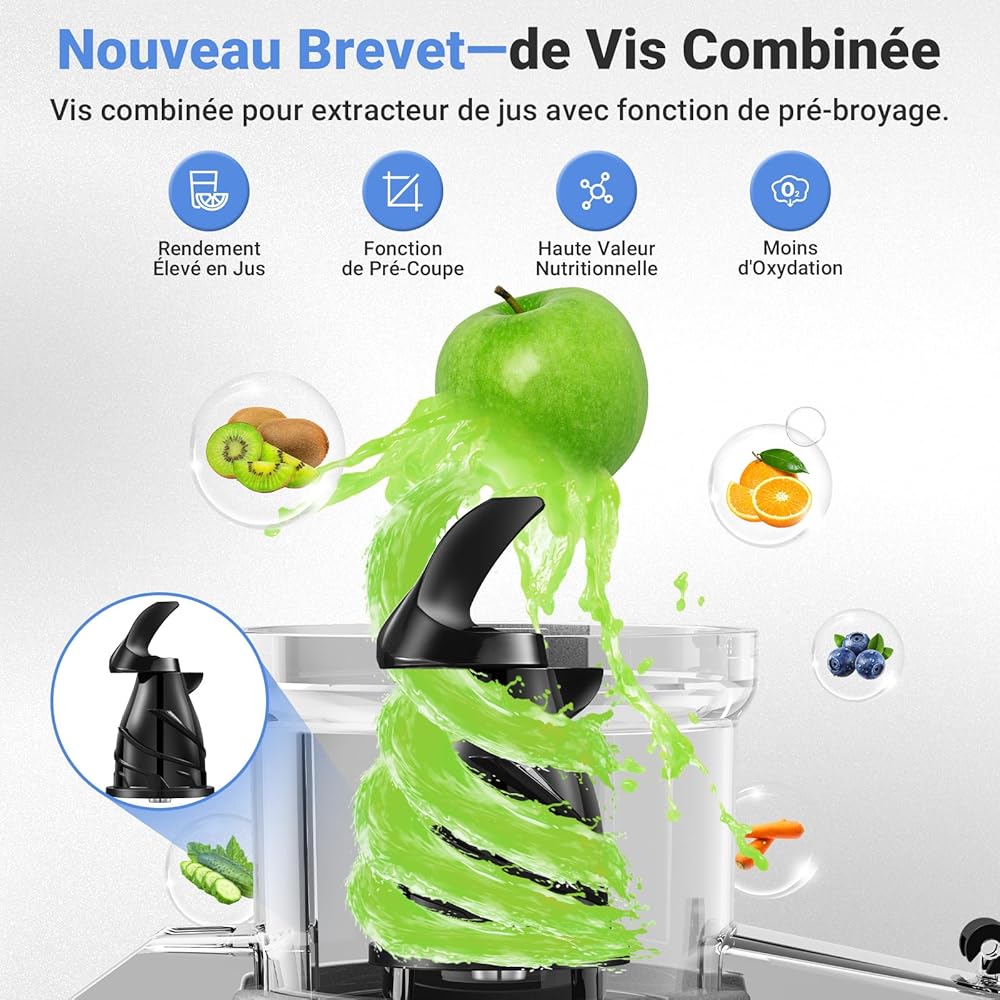 Extracteur de jus AOBOSI 250W-Extracteur de jus de fruits et légumes avec un diamètre de 103MM et 2 filtres sans métal-1.2L Extracteur jus avec 2 brevets et 40 minutes de protection thermique, Gris. : Cuisine et Maison