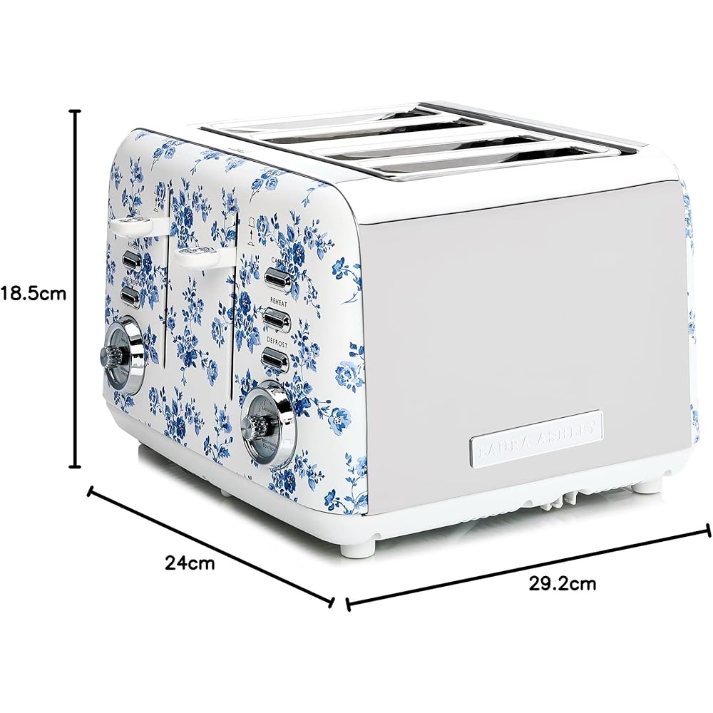 VQ Laura Ashley Grille-Pains 4 Tranches avec Modes de Chauffage, Décongélation et Réchauffage Réglables - Inox Grille Pain Vintage avec un Support de Réchauffage Pour Croissants - China Rose : Cuisine et Maison