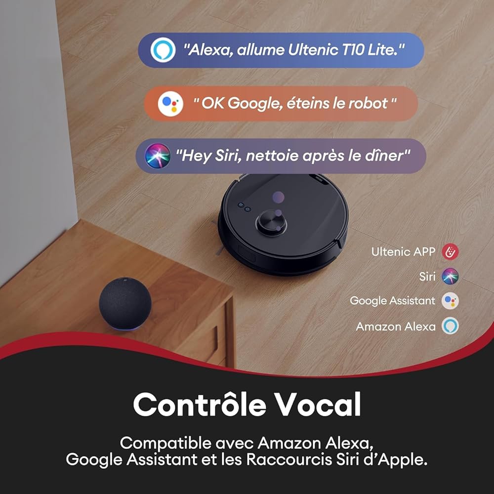 Ultenic T10 Lite Aspirateur Robot Laveur avec Station, 18000Pa Auto-Vidage, Navigation LiDAR, Cartographie Multi-étage, Connecté App-Alexa-Siri-IFTTT - Poils d’Animaux, Cheveux, Poussière et Moquette : Cuisine et Maison
