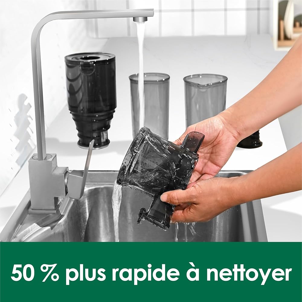 Extracteur de jus, Fretta Extracteur de jus de fruits et légumes, Slow Juicer Grand diamètre de 108 mm, 1L Très grande capacité, Pression à Froid, Facile à nettoyer, Sans BPA (Noir, 1L) : Cuisine et Maison