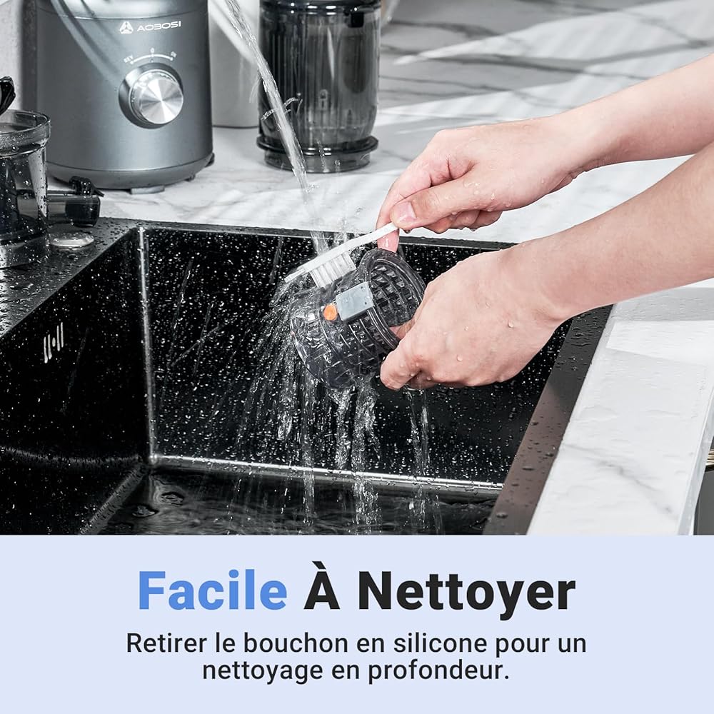 Extracteur de jus AOBOSI 250W-Extracteur de jus de fruits et légumes avec un diamètre de 103MM et 2 filtres sans métal-1.2L Extracteur jus avec 2 brevets et 40 minutes de protection thermique, Gris. : Cuisine et Maison