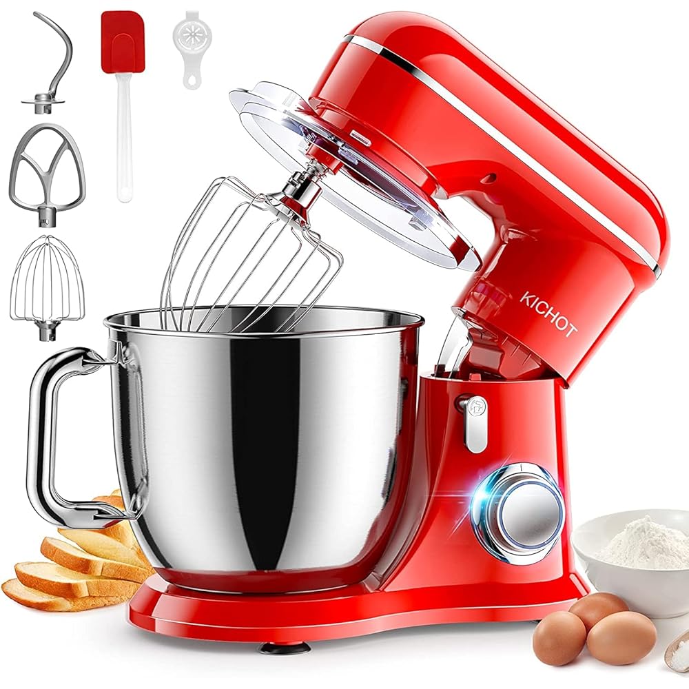 KICHOT 4.5L Robot Pâtissier, 1300W 10Vitesses Robot de Cuisine Multifonction, Robot Mixeur Pâtisserie, Bol d'Acier Inoxydable, Fouet Batteur, Crochet : Cuisine et Maison