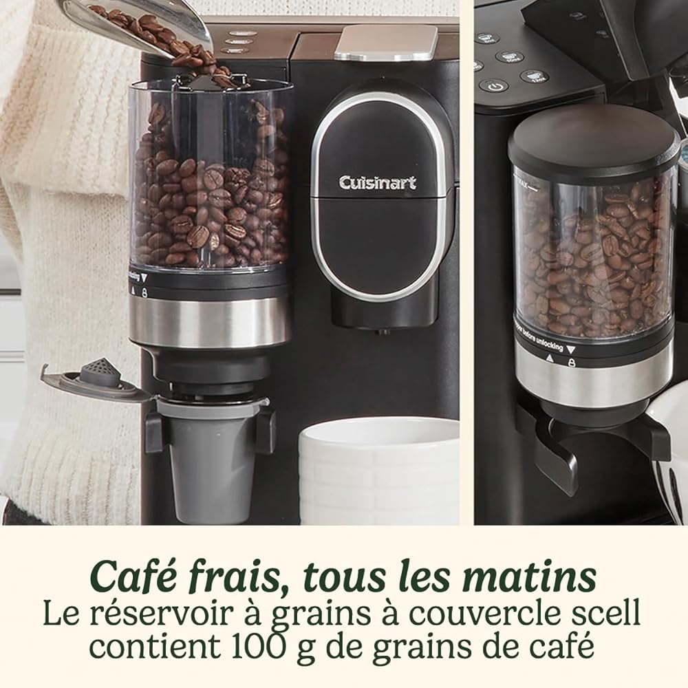 CUISINART One Cup Grind And Brew - Machine à café avec broyeur intégré | Grain à moudre, Café filtre en portion individuelle | choisissez 3 tailles de tasse | Dosette filtrante réutilisable | Noir : Cuisine et Maison