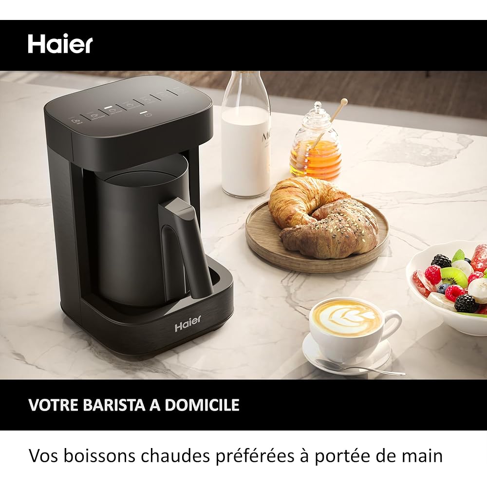 Haier I-Master Série 5 Préparateur de Boissons Chaudes et Mousseur Multi-Boissons, Programmes Lait, Café, Chocolat Chaud, Thé et Infusions, 350ml [Noir] : Cuisine et Maison