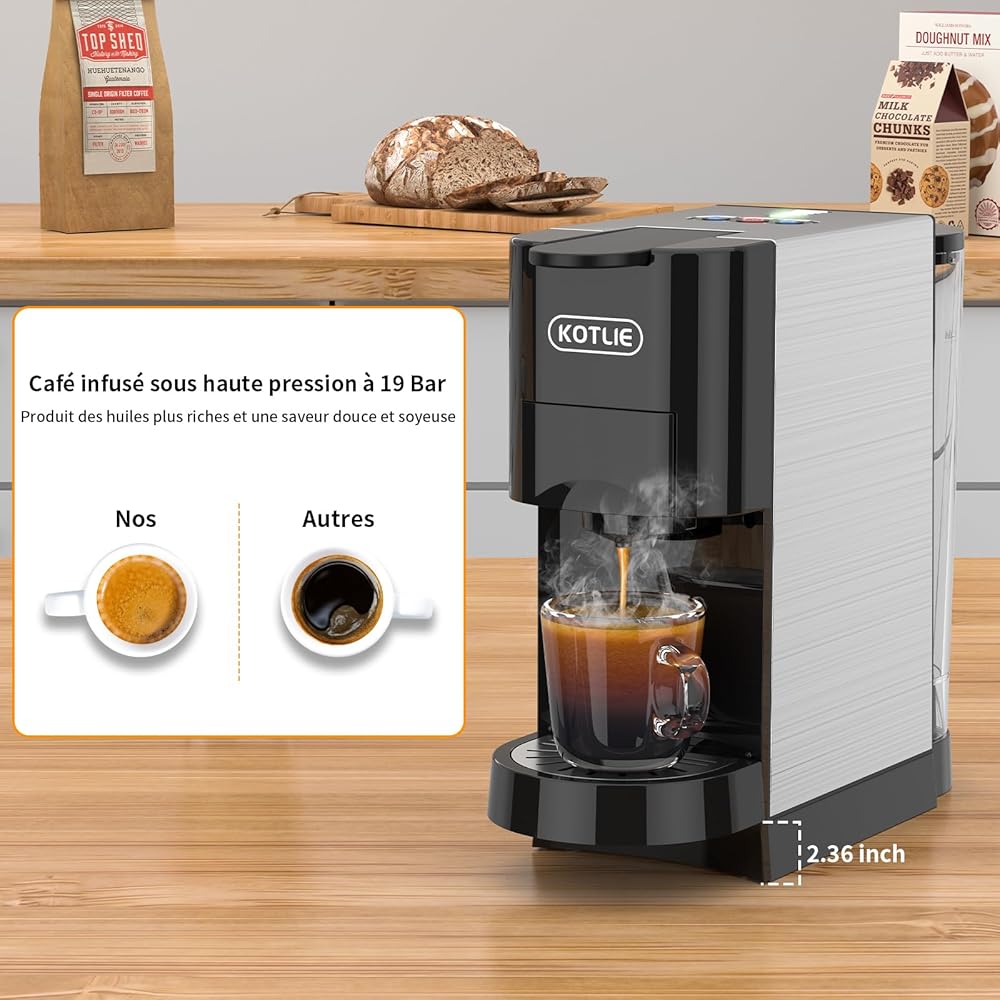 KOTLIE AC-513HF Machine à café multifonctionnelle 5-en-1 pour NES/pour DG/Café en poudre/ESE Pads (44 mm)/pour a modo mio, convient aux bonnets hauts (Noir) : Cuisine et Maison