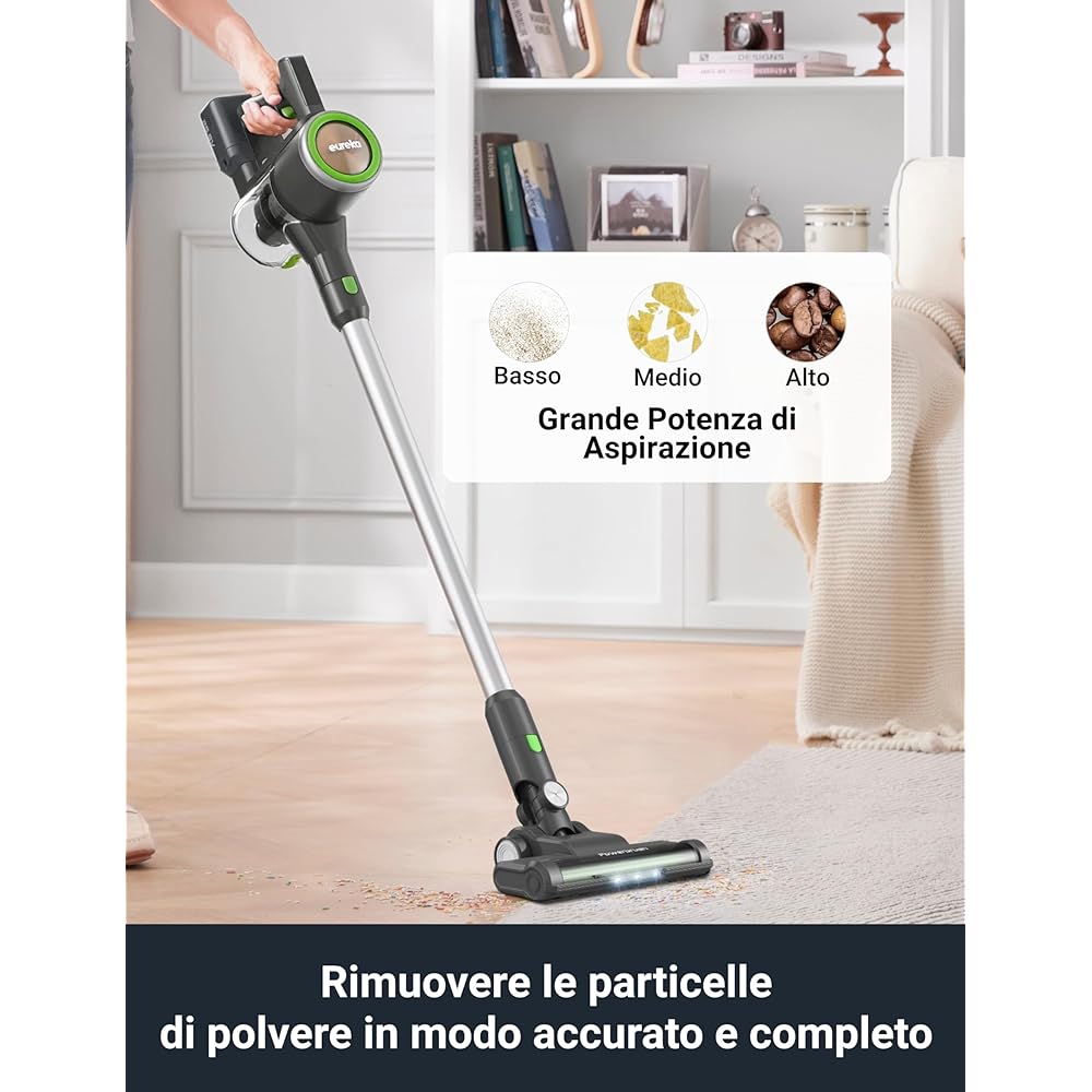 EUREKA NEC370 Aspirateur Balai sans Fil, Aspirateur sans Fil 300W, Aspiration de 90AW, Balai Aspirateur avec 2 Batteries Amovibles, Autonomie de 40x2 Min pour Sols Durs, Tapis et Poils d'animaux : Cuisine et Maison