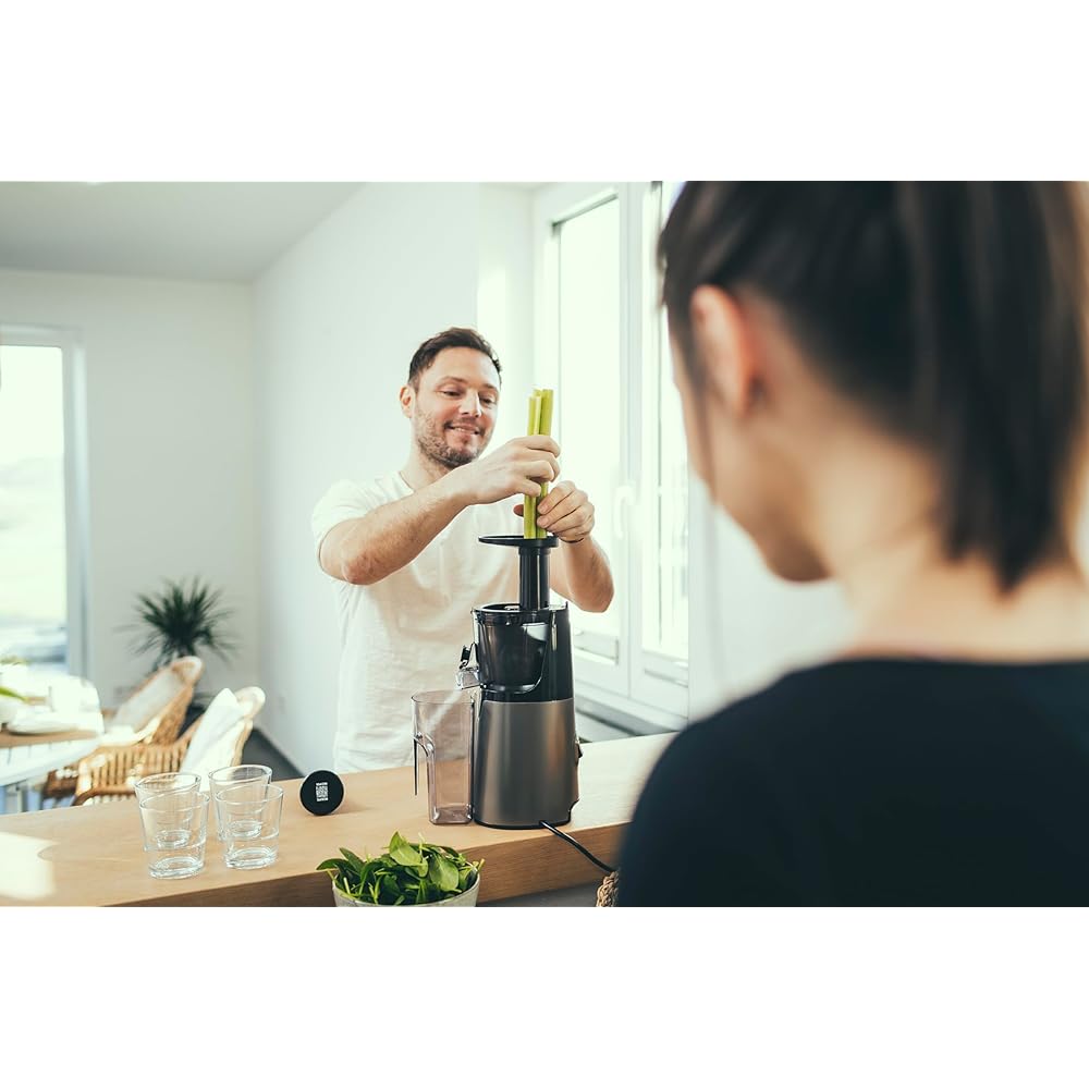 SEVERIN Slow Juicer - Centrifugeuse pour jus, sorbets, glaces, confitures et autres, presse-agrumes électrique en acier inoxydable, nettoyage facile, bac de récupération de 1L, 150 Watt, ES 3571 : Cuisine et Maison