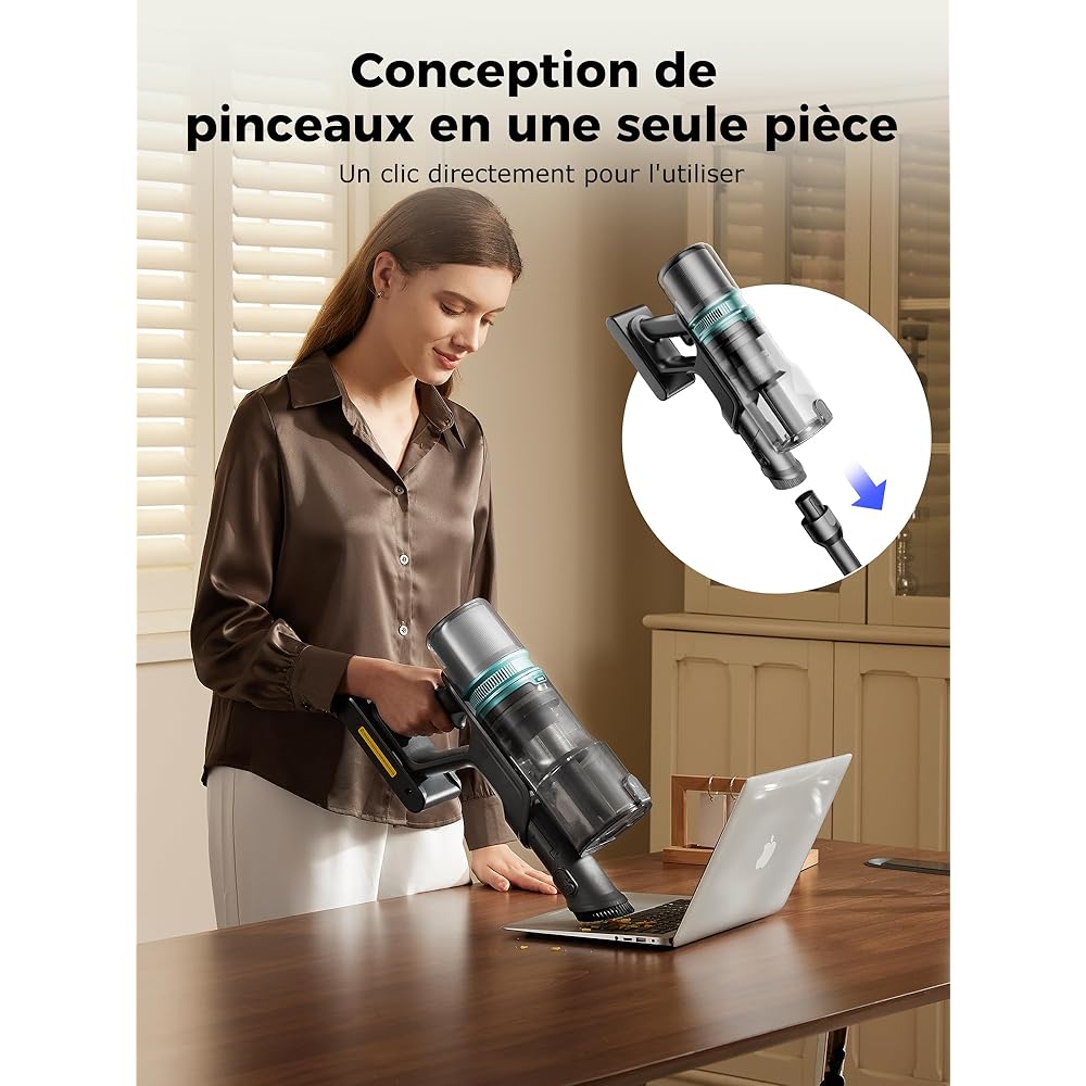 Proscenic P16 Aspirateur Balai sans Fil, 550W 50KPa 65 Mins Aspirateur sans Fil Hyper-Puissant, Tube Pliable,Technologie GreenEye,Brosse Anti-Emmêlement Pour Tapis,Poils Animaux, Sol Dur et Voiture : Cuisine et Maison