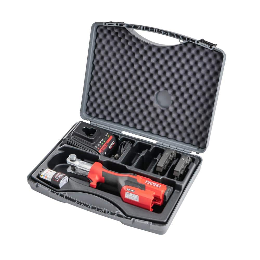 RP 115 Mini Press Tool Kit for 1/2 in. - 3/4 in. Copper & Stainless Fittings with 12V Li-Ion Battery (Includes 6 Items) 72553