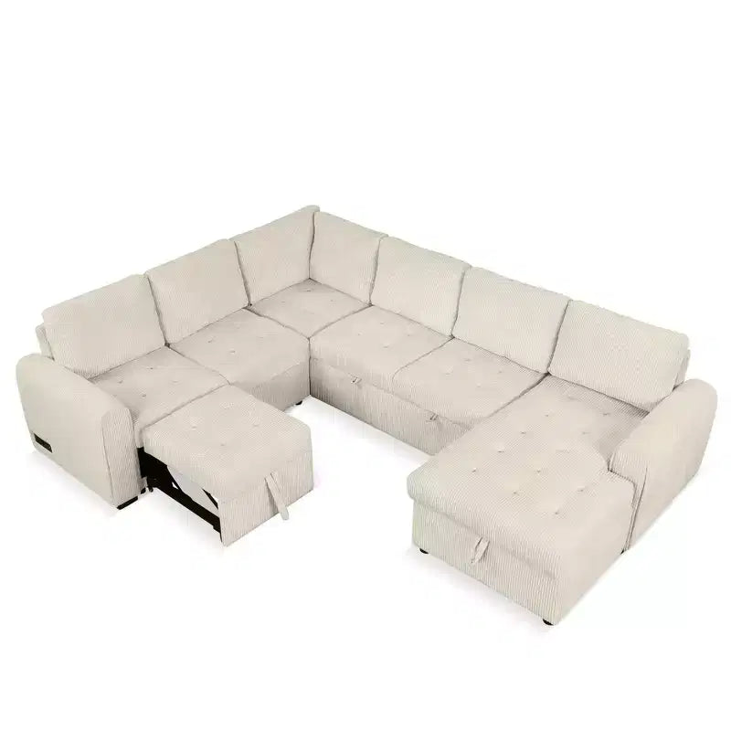 107.5W U-shaped Sectional Sofa Couch, Pull-out Sofa Bed with a Storage Chaise Lounge and Charging Devices 4S -ModernLuxe