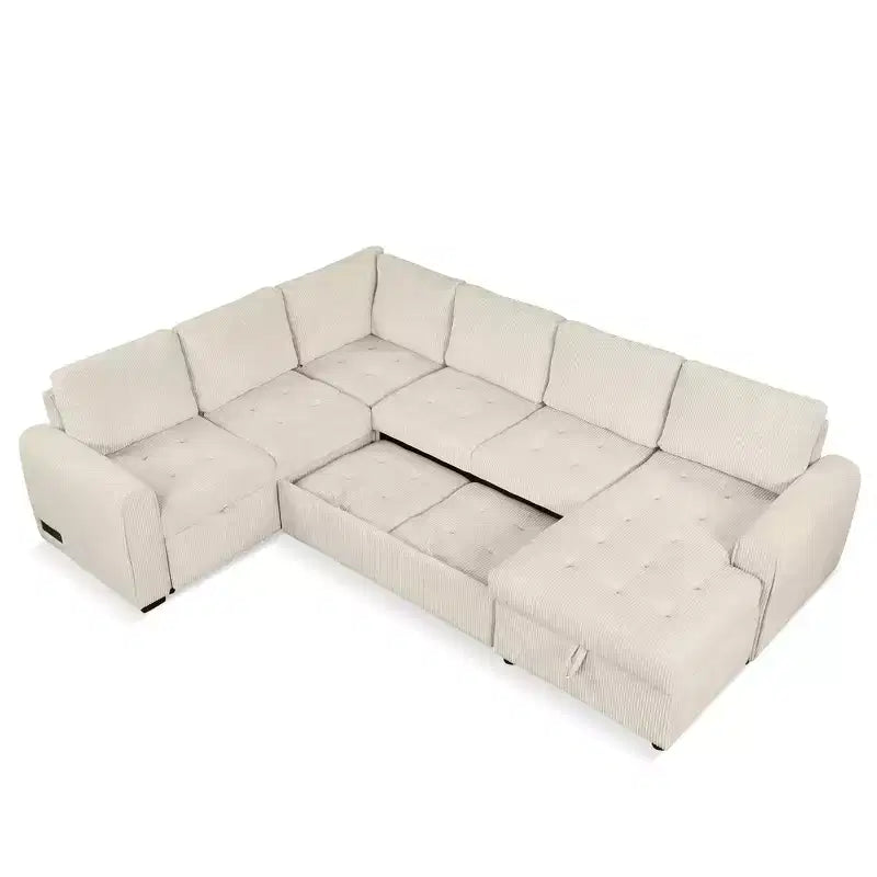 107.5W U-shaped Sectional Sofa Couch, Pull-out Sofa Bed with a Storage Chaise Lounge and Charging Devices 4S -ModernLuxe