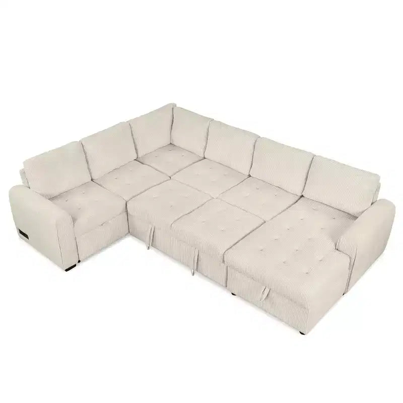 107.5W U-shaped Sectional Sofa Couch, Pull-out Sofa Bed with a Storage Chaise Lounge and Charging Devices 4S -ModernLuxe