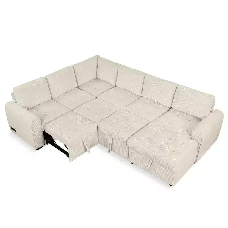 107.5W U-shaped Sectional Sofa Couch, Pull-out Sofa Bed with a Storage Chaise Lounge and Charging Devices 4S -ModernLuxe