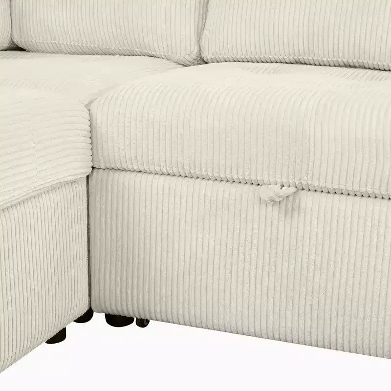 107.5W U-shaped Sectional Sofa Couch, Pull-out Sofa Bed with a Storage Chaise Lounge and Charging Devices 4S -ModernLuxe