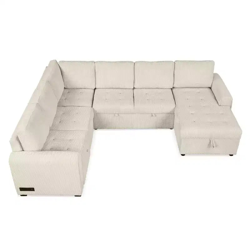 107.5W U-shaped Sectional Sofa Couch, Pull-out Sofa Bed with a Storage Chaise Lounge and Charging Devices 4S -ModernLuxe