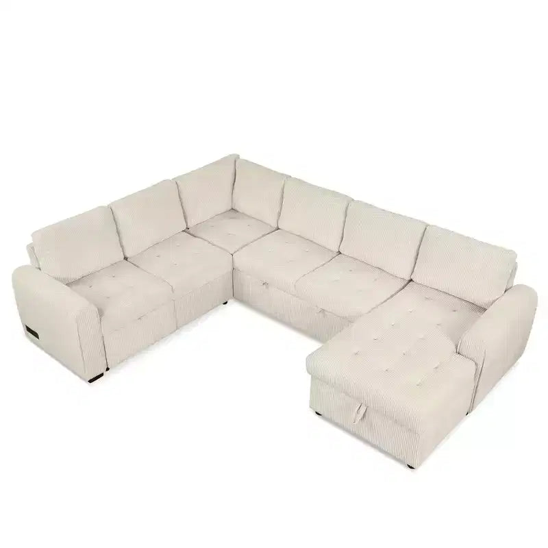 107.5W U-shaped Sectional Sofa Couch, Pull-out Sofa Bed with a Storage Chaise Lounge and Charging Devices 4S -ModernLuxe