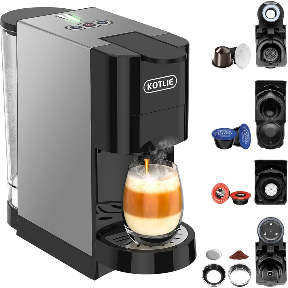 KOTLIE AC-513HF Machine à café multifonctionnelle 5-en-1 pour NES/pour DG/Café en poudre/ESE Pads (44 mm)/pour a modo mio, convient aux bonnets hauts (Noir) : Cuisine et Maison