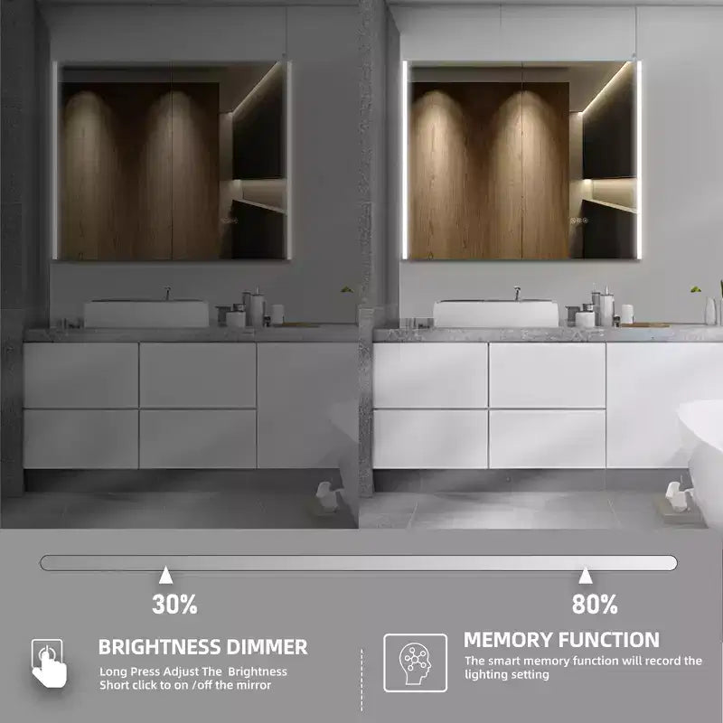 HBEZON LED Medicine Cabinet with Mirrors and Lights, Recess/Wall Mount Bathroom Cabinet, 3 Mode Light, Dimmable, Anti-Fog, Outlet, Silver