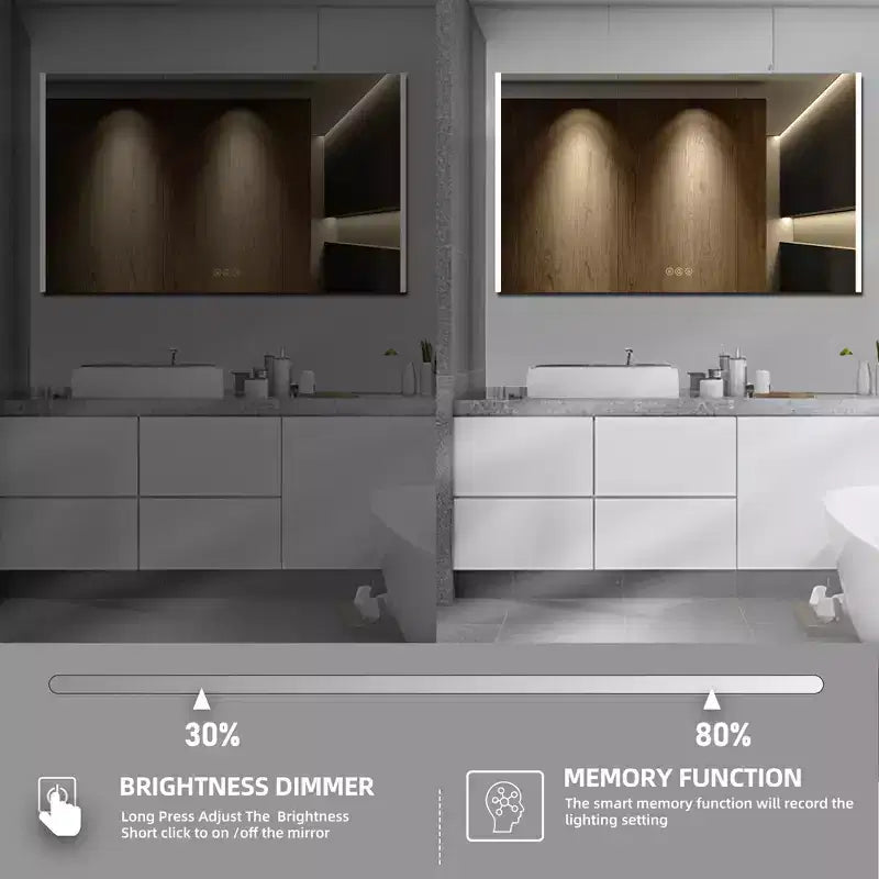 HBEZON LED Medicine Cabinet with Mirrors and Lights, Recess/Wall Mount Bathroom Cabinet, 3 Mode Light, Dimmable, Anti-Fog, Outlet, Silver