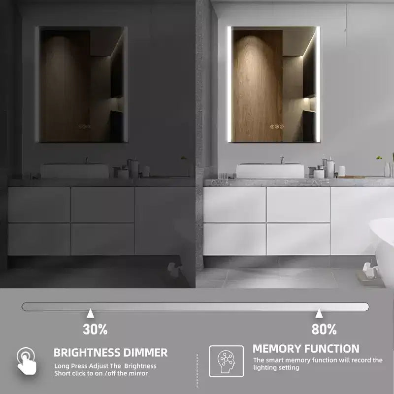HBEZON LED Medicine Cabinet with Mirrors and Lights, Recess/Wall Mount Bathroom Cabinet, 3 Mode Light, Dimmable, Anti-Fog, Outlet, Silver