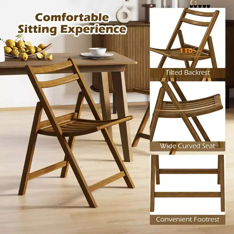 Costway Folding Dining Chair Set of 2/4 with Rubber Wood Frame Slatted Seat Curved Backrest