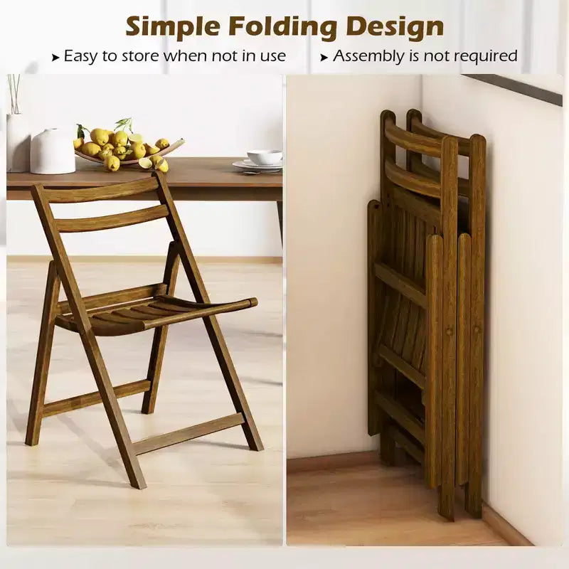 Costway Folding Dining Chair Set of 2/4 with Rubber Wood Frame Slatted Seat Curved Backrest