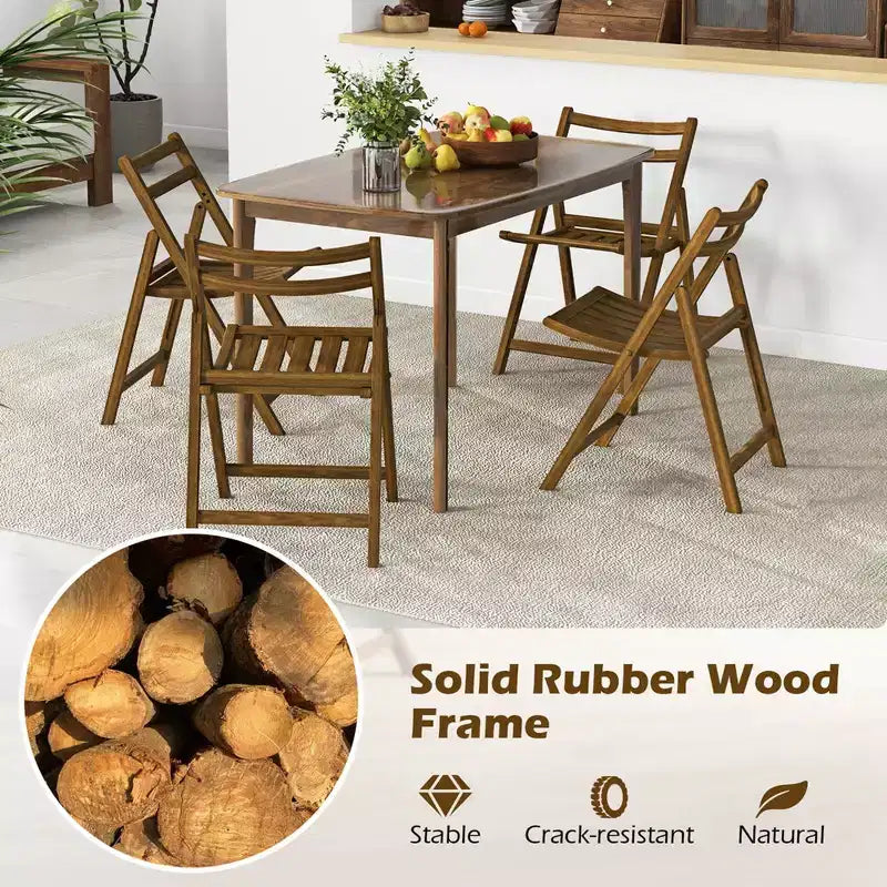 Costway Folding Dining Chair Set of 2/4 with Rubber Wood Frame Slatted Seat Curved Backrest