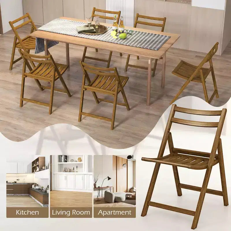 Costway Folding Dining Chair Set of 2/4 with Rubber Wood Frame Slatted Seat Curved Backrest