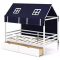 Costway Twin House Bed Solid Wood Playhouse Bed Low Loft Bed with Tent 2 Storage Drawers