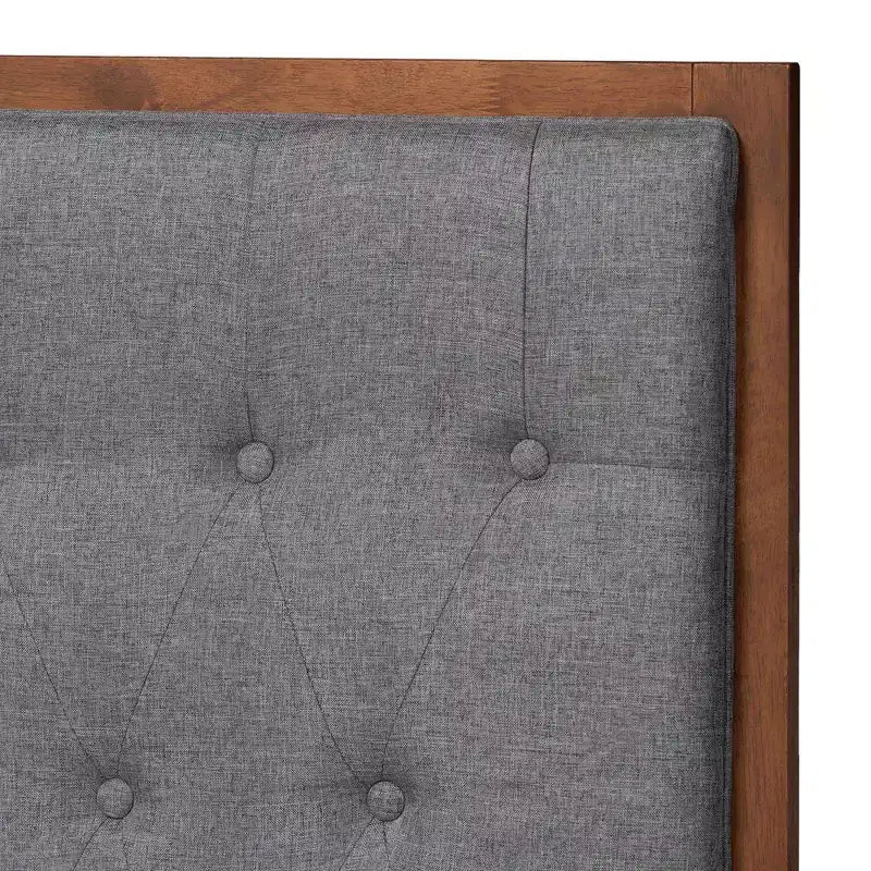 Baxton Studio Bryn Fabric and Wood Platform Bed Gray/Walnut Brown: No Box Spring, Tufted Headboard