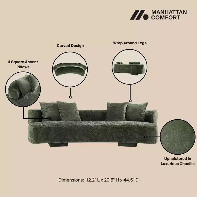 Manhattan Comfort 3pc Verandah Chenille Upholstered 112" Sofa and 2 Accent Chairs
