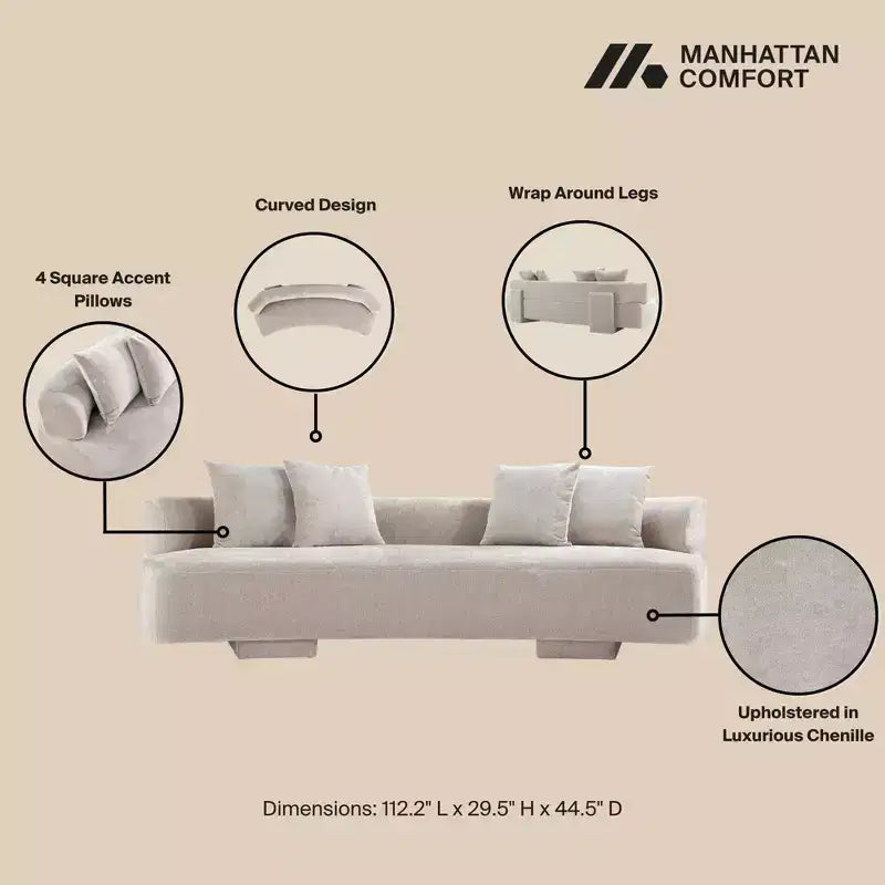 Manhattan Comfort 3pc Verandah Chenille Upholstered 112" Sofa and 2 Accent Chairs