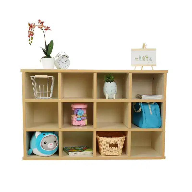 Factory Direct Partners Kids' 24 Cubby Storage Cabinet Almond Maple Wood Laminate