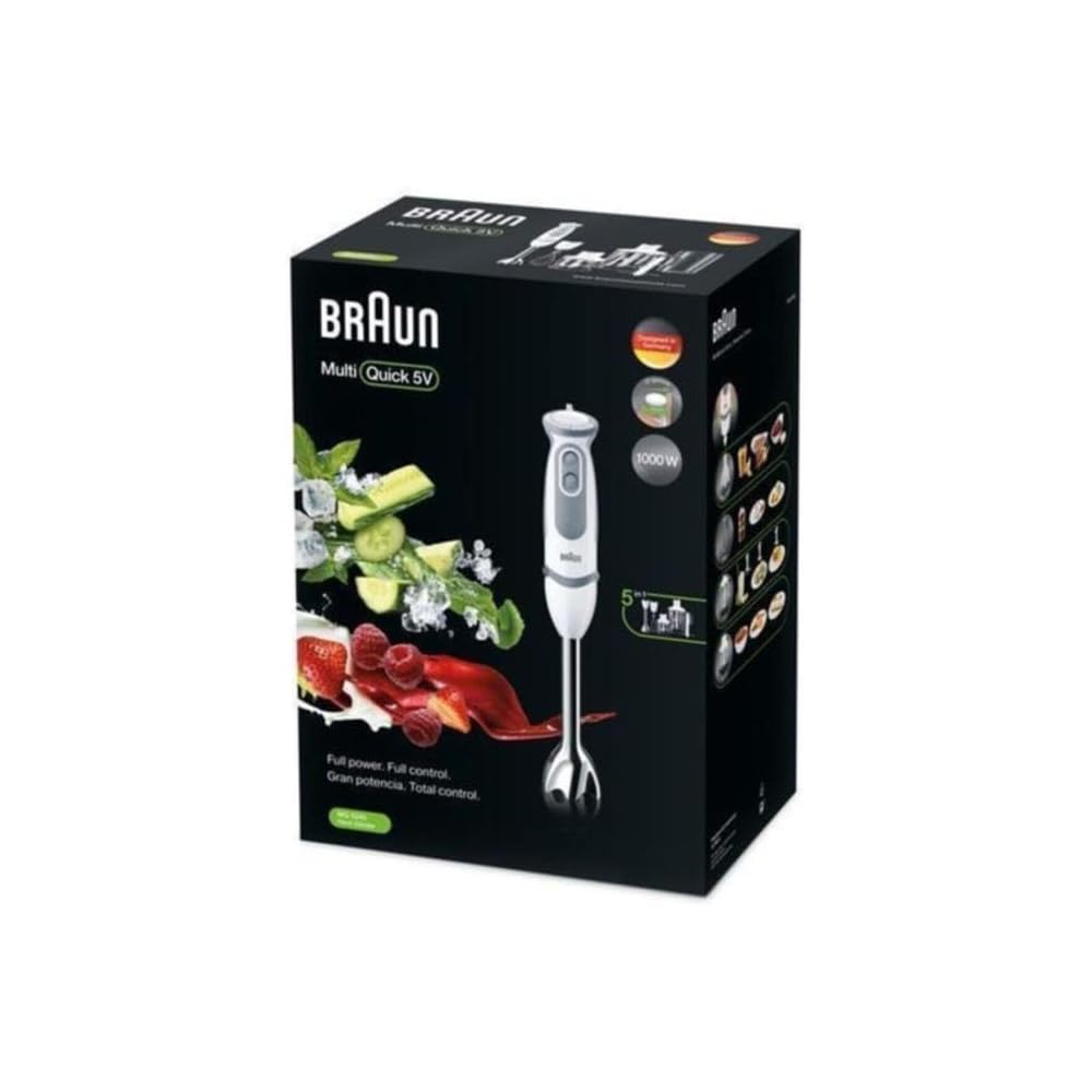 Braun MultiQuick 5 MQ5245WH, Mixeur Plongeant, 21 Vitesses et Fonction Turbo, Technologie SplashControl, Powerbell Plus, Easy-Click, Inclut un Verre Doseur de 600 ml, 1000W, Blanc : Cuisine et Maison