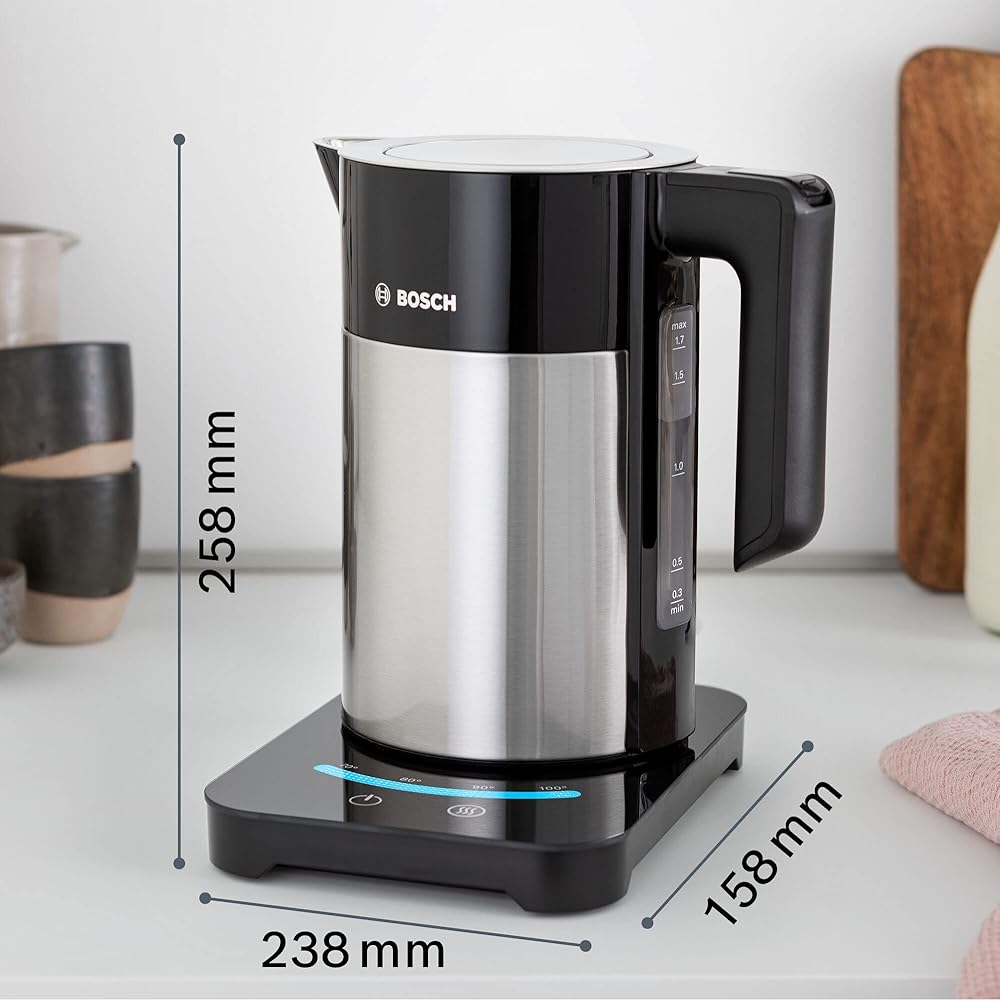 Bosch Electroménager TWK7203 Bouilloire électrique programmable, 2200 W, 1.7 liters, Noir/INOX : Cuisine et Maison