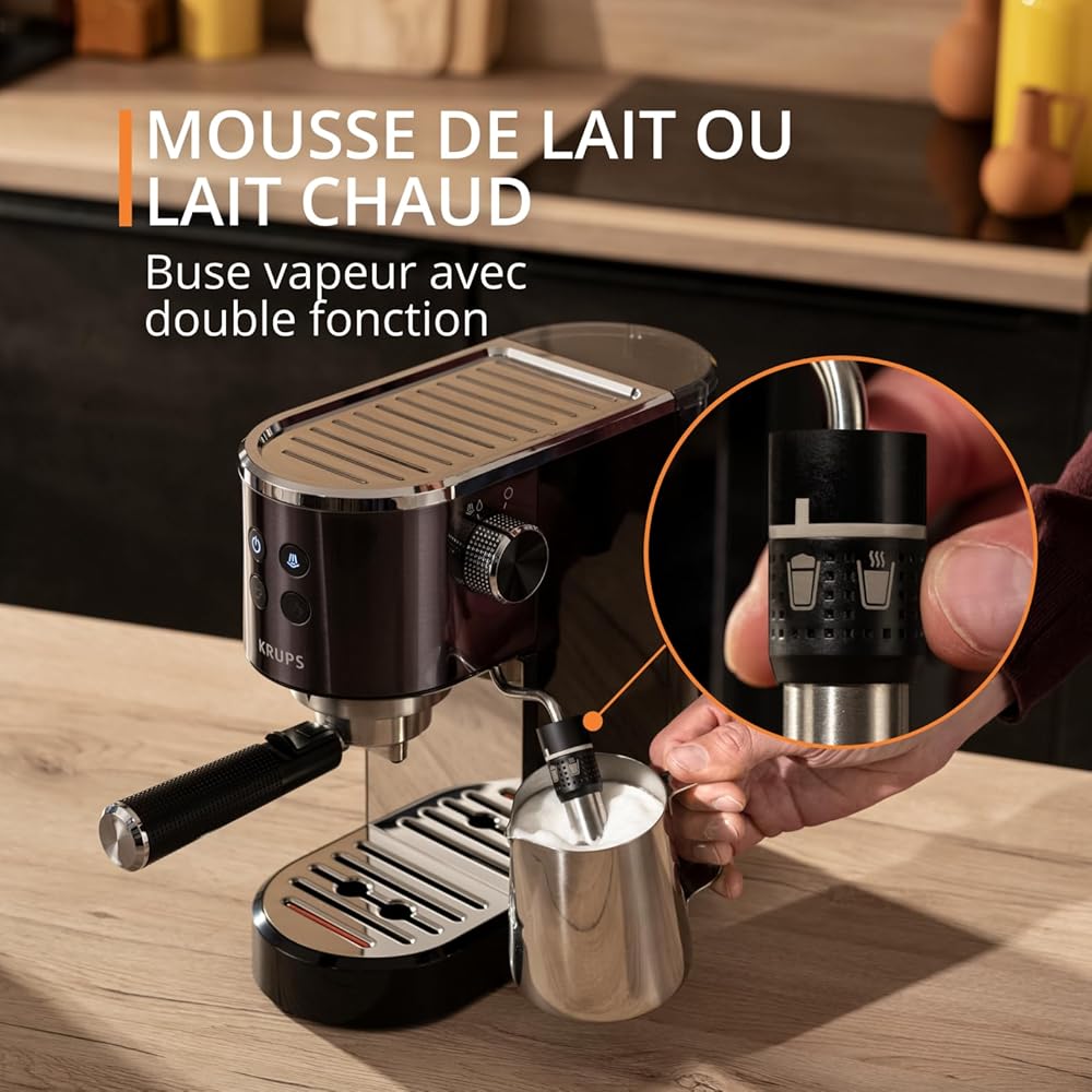 KRUPS Virtuoso+ Machine expresso à pompe, 15 bars, Thermoblock, Acier inoxydable, Buse vapeur, Arrêt automatique, Espresso et cappuccino, Qualité digne d'un barista, Buse vapeur XP444G10 : Cuisine et Maison