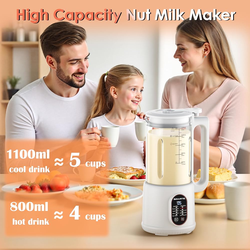 Machine à Lait Végétaux, Bellatte 1200 ml Machine à Lait de Noix Automatique et Jus avec Fonction de Nettoyage, 8 in 1 Multifonctionnel Machine pour Lait pour Avoine, Soja, Noix, Fruits : Cuisine et Maison