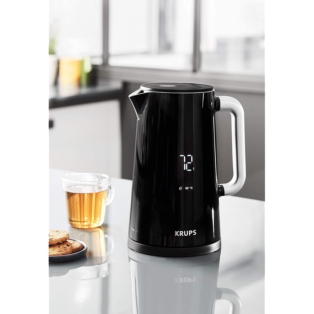 Krups BW8018 Smart'n Light Bouilloire électrique 5 niveaux de température Affichage numérique 30 minutes Fonction de maintien au chaud | Auto-Off | Capacité 1,7 L | Construction double paroi | Noir : Cuisine et Maison