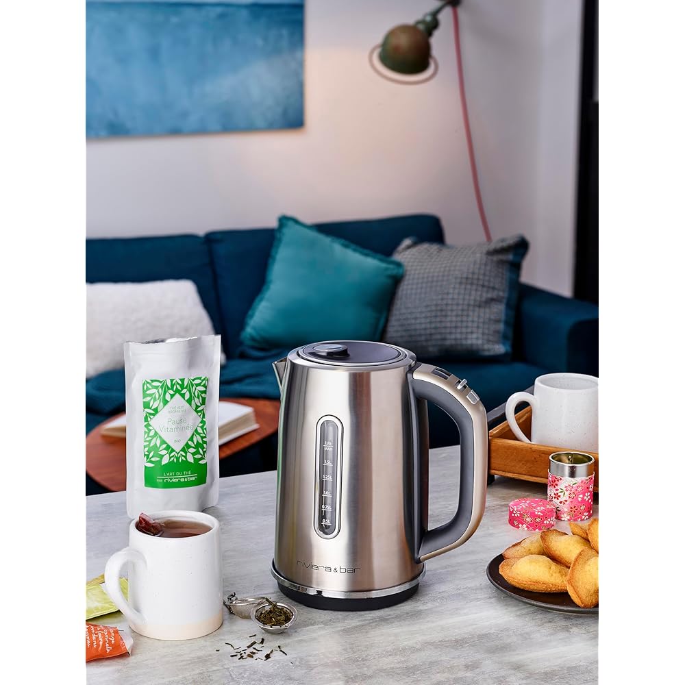 riviera&bar - Bouilloire Expert à Température Réglable BBT660 ELEA - Inox, 50 à 100°C, Socle Pivotant à 360°, Protection Anti Surchauffe - 1,8L, 22,5x25,5x16 cm : Cuisine et Maison