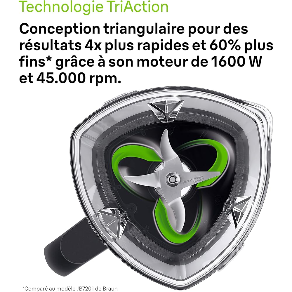 Braun Blender Triforce Power Blender JB 9040 avec carafe triple angle, 10 réglages de vitesse manuels, moteur de 1600 W, facile à nettoyer, noir : Cuisine et Maison