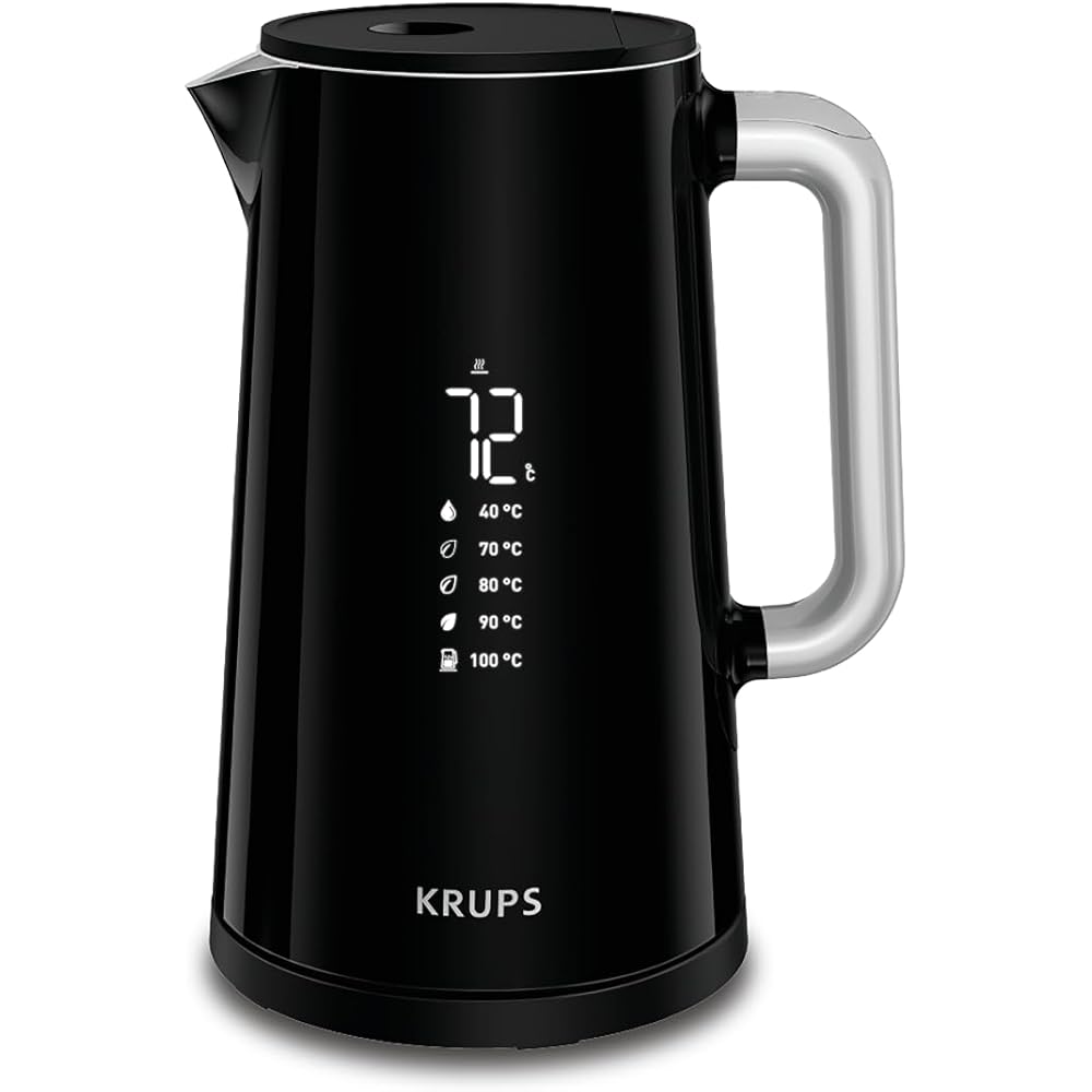 Krups BW8018 Smart'n Light Bouilloire électrique 5 niveaux de température Affichage numérique 30 minutes Fonction de maintien au chaud | Auto-Off | Capacité 1,7 L | Construction double paroi | Noir : Cuisine et Maison