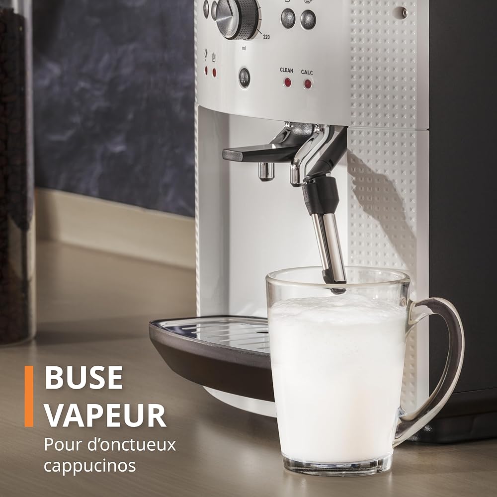 Krups Machine à café broyeur grain, 2 expresso simultanés, Nettoyage automatique, Buse vapeur Cappuccino, Essential blanche EA810570 : Cuisine et Maison