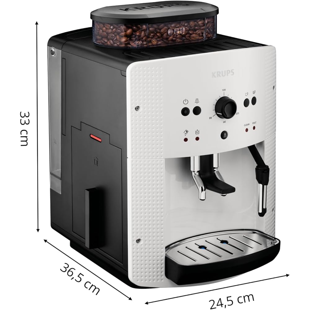 Krups Machine à café broyeur grain, 2 expresso simultanés, Nettoyage automatique, Buse vapeur Cappuccino, Essential blanche EA810570 : Cuisine et Maison