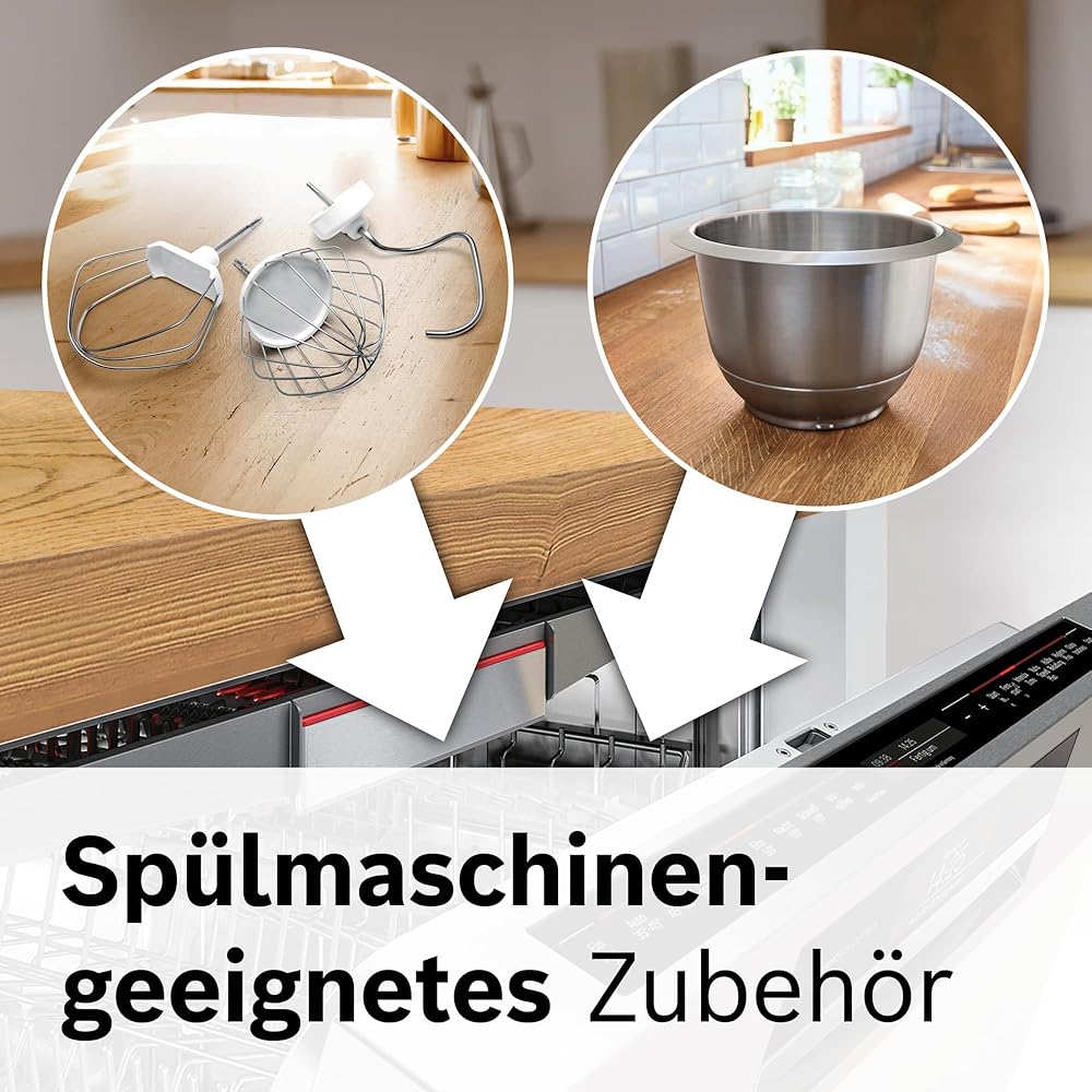 Bosch MUM58L20 Robot pâtissier – Machine puissante 1000 W pour cuisine et pâtisserie – 7 vitesses + turbo – Bol en acier inoxydable 3,9 L – Avec accessoires – Couleur gris minéral/argent : Cuisine et Maison