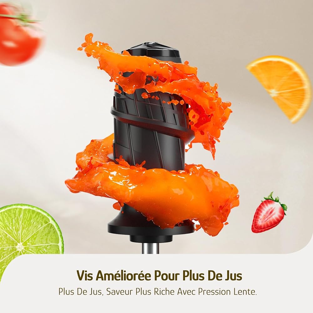 Extracteur de Jus de Fruits et Légumes Hazel Quinn - Technologie Sans Filtre pour un Nettoyage Facile, Modes 2 Vitesses et Fonction Inverse, Moteur Silencieux 80 tr/min, Sans BPA. : Cuisine et Maison
